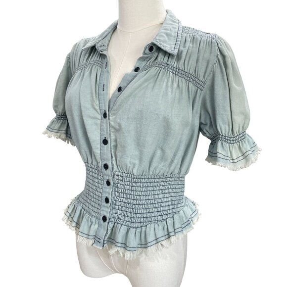 Pilcro Smocked Peplum Puff Sleeve Top Coquette Soft Romantic Dainty Cottagecore - Picture 6 of 10